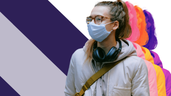 Young woman wearing a medical mask. This is the cover image of the ILO survey report 'Youth and COVID-19'.